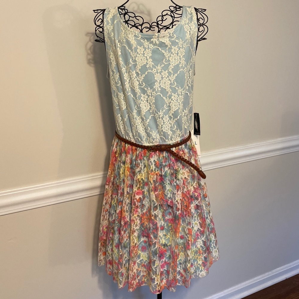 Teeze Me Dress Floral & Lace Short Summer Mini Dress Teeze Me Women's sz L nwt